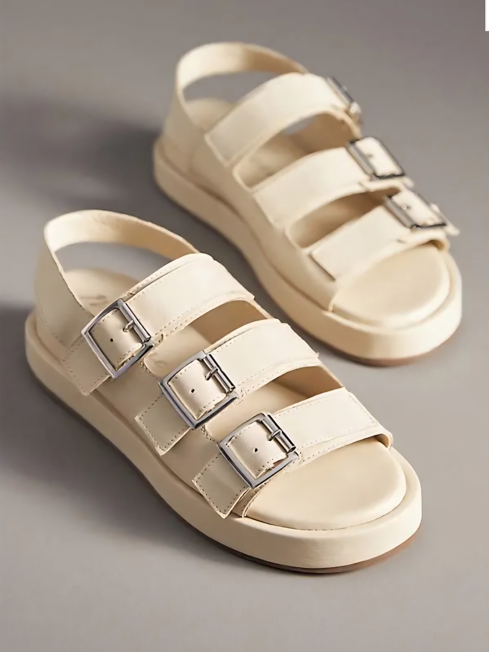 Matisse Roxbury Cream Triple-Buckle Platform Sandals